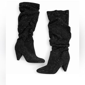 INC International Concepts Black Embellished Slouchy Heeled Boots